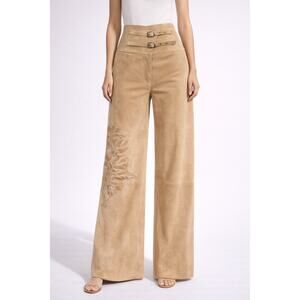 Donald Pliner Suede Leather Pant NWT Lined Sheer Cut Out Self Belt 4/6/8 $1050